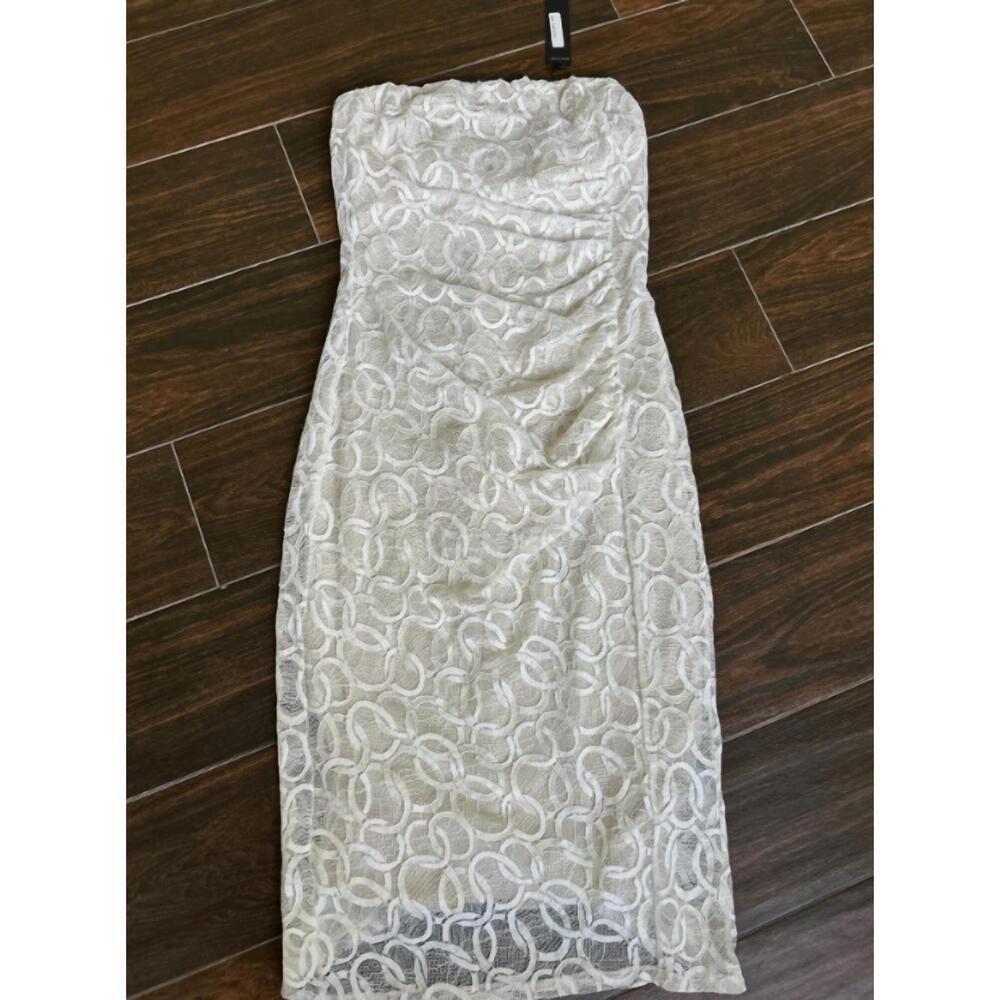 NEW ELANA KATTAN women's gol strapless side ruching midi dress in ivory